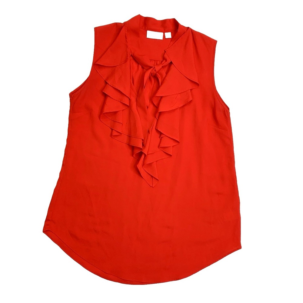 Bisou Bisou Women's Red Ruffle V-Neck Sleeveless Blouse Top Size Small